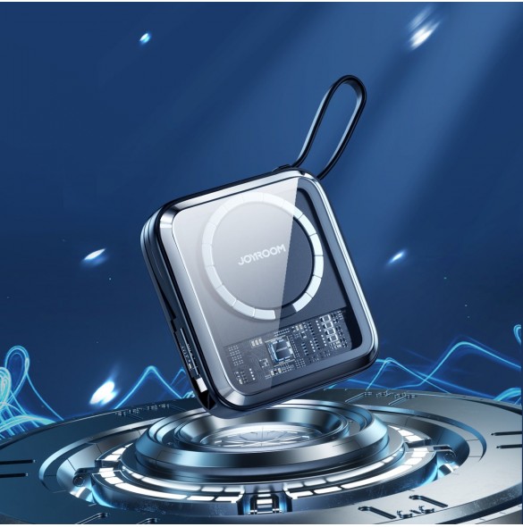Joyroom induktionsströmbank 10000mAh Icy Series 22,5W med inbyggd USB C-kabel svart (JR-L006)