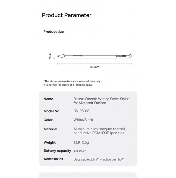Active stylus för Microsoft Surface MPP 2.0 Baseus Smooth Writing Series - vit