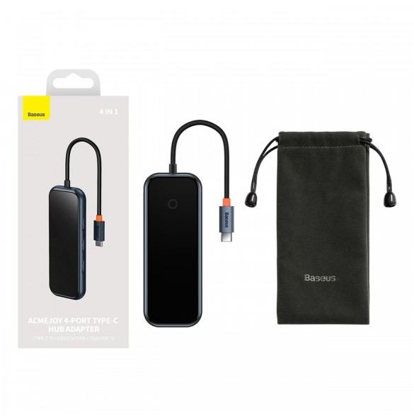 Baseus AcmeJoy HUB 4-portar (USB-C till 1x USB-C PD&Data/3x USB3.0) mörkgrå (WKJZ010013)