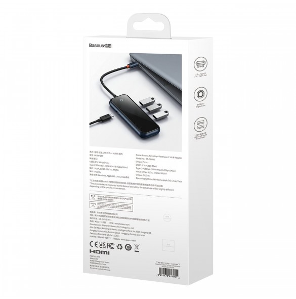 Baseus AcmeJoy HUB 4-portar (USB-C till 1x USB-C PD&Data/3x USB3.0) mörkgrå (WKJZ010013)