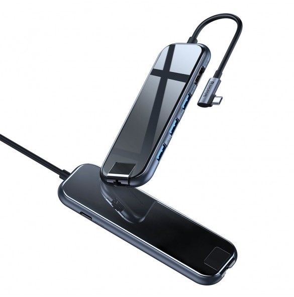 Baseus-adapter HUB USB Typ C till 3x USB 3.0 / HDMI 4K / RJ45 / USB Typ C PD-adapter för MacBook / PC grå (CAHUB-DZ0G)