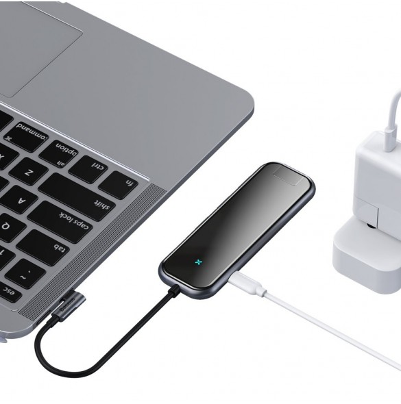 Baseus-adapter HUB USB Typ C till 3x USB 3.0 / HDMI 4K / RJ45 / USB Typ C PD-adapter för MacBook / PC grå (CAHUB-DZ0G)