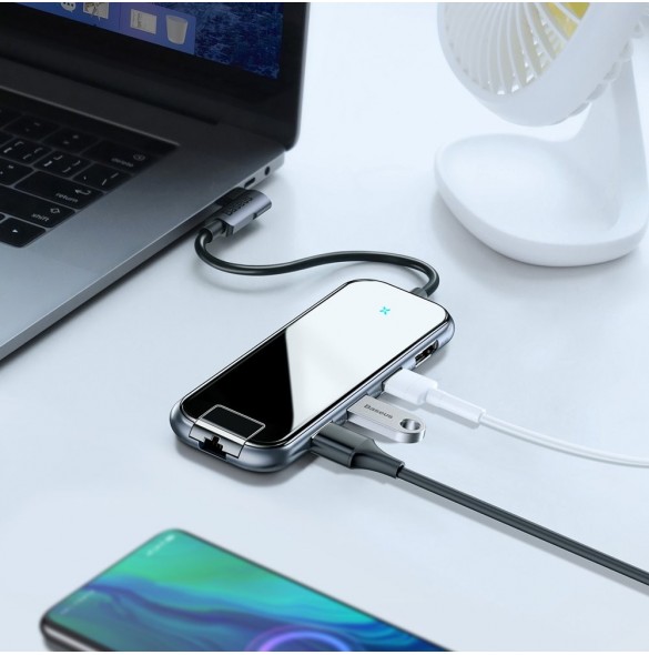 Baseus-adapter HUB USB Typ C till 3x USB 3.0 / HDMI 4K / RJ45 / USB Typ C PD-adapter för MacBook / PC grå (CAHUB-DZ0G)