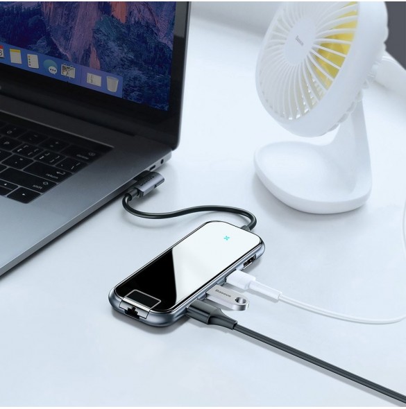 Baseus-adapter HUB USB Typ C till 3x USB 3.0 / HDMI 4K / RJ45 / USB Typ C PD-adapter för MacBook / PC grå (CAHUB-DZ0G)