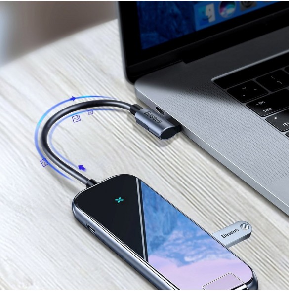 Baseus-adapter HUB USB Typ C till 3x USB 3.0 / HDMI 4K / RJ45 / USB Typ C PD-adapter för MacBook / PC grå (CAHUB-DZ0G)