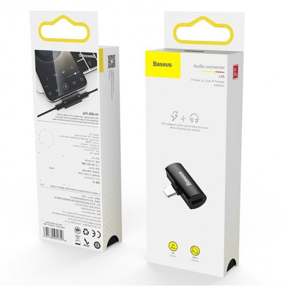 Baseus Audio Converter L46 Adapter från Lightning till 2x Lightning-port (hona) svart (CAL46-01)