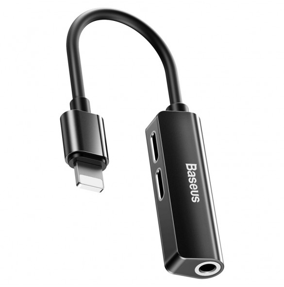 Baseus Audio Converter L52-adapter Lightning till 2x Lightning + minijack 3,5 mm svart (CALL52-01)