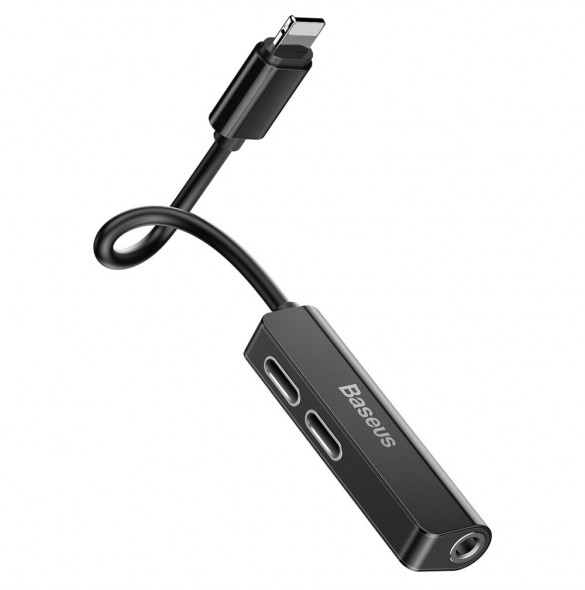 Baseus Audio Converter L52-adapter Lightning till 2x Lightning + minijack 3,5 mm svart (CALL52-01)