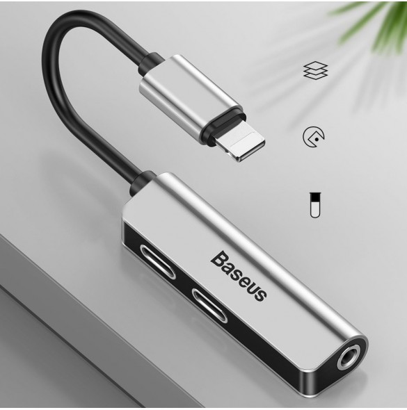 Baseus Audio Converter L52-adapter Lightning till 2x Lightning + minijack 3,5 mm svart (CALL52-01)