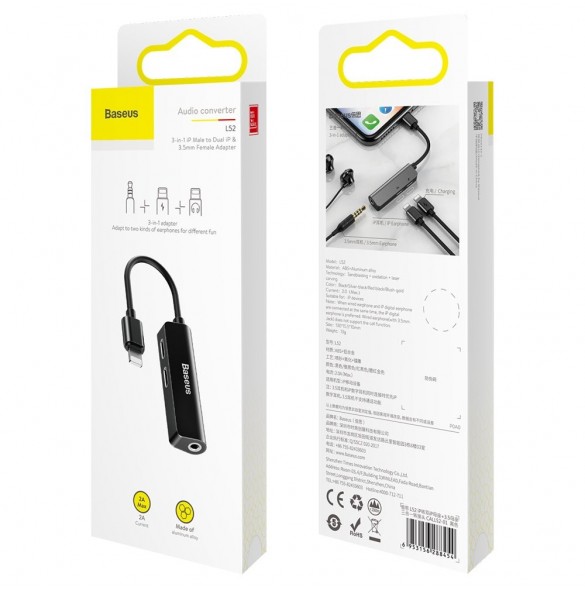 Baseus Audio Converter L52-adapter Lightning till 2x Lightning + minijack 3,5 mm svart (CALL52-01)