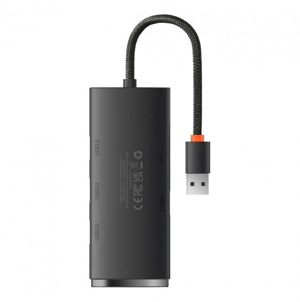Baseus Lite Series HUB 4-portar (USB-A till 4xUSB-A 3.0) 0,25 m svart (WKQX030001)