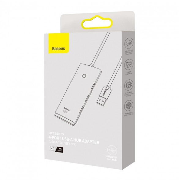 Baseus Lite Series HUB 4-portar (USB-A till 4xUSB-A 3.0) 0,25 m svart (WKQX030001)