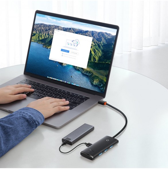 Baseus Lite Series HUB 4-portar (USB-A till 4xUSB-A 3.0) 0,25 m svart (WKQX030001)