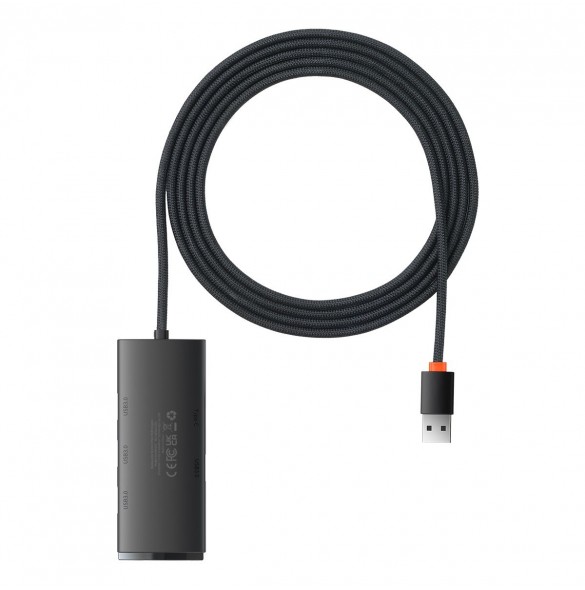 Baseus Lite Series HUB 4-portar (USB-A till 4xUSB-A 3.0) 2m svart (WKQX030201)
