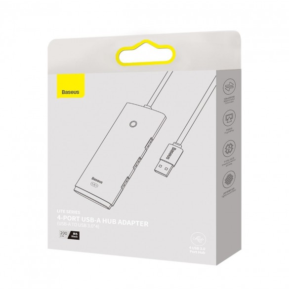 Baseus Lite Series HUB 4-portar (USB-A till 4xUSB-A 3.0) 2m svart (WKQX030201)