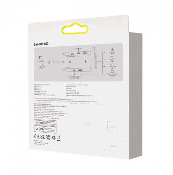 Baseus Lite Series HUB 4-portar (USB-A till 4xUSB-A 3.0) 2m svart (WKQX030201)