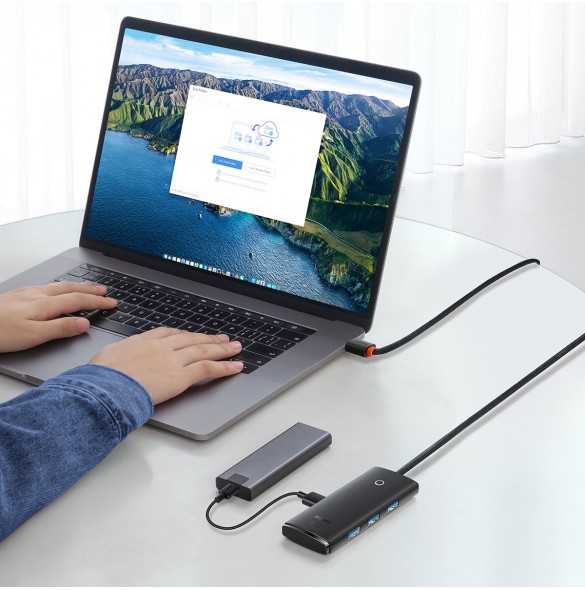 Baseus Lite Series HUB 4-portar (USB-A till 4xUSB-A 3.0) 2m svart (WKQX030201)