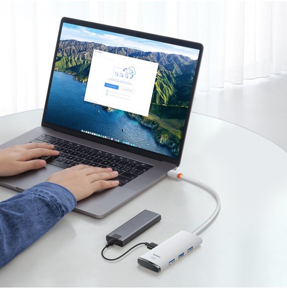 Baseus Lite-serien multifunktionell HUB 4in1 USB - 4x USB 3.2 gen. 1 25 cm vit (WKQX030002)