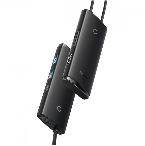 Baseus Lite-serien multifunktionell HUB USB Typ C - 2 x USB 3.0 / USB Typ C / HDMI 1,4 / SD / TF svart (WKQX050001)