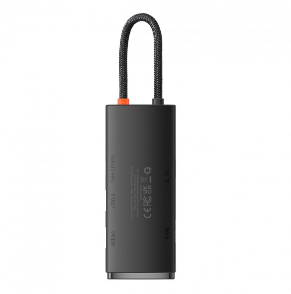 Baseus Lite-serien multifunktionell HUB USB Typ C - 2 x USB 3.0 / USB Typ C / HDMI 1,4 / SD / TF svart (WKQX050001)