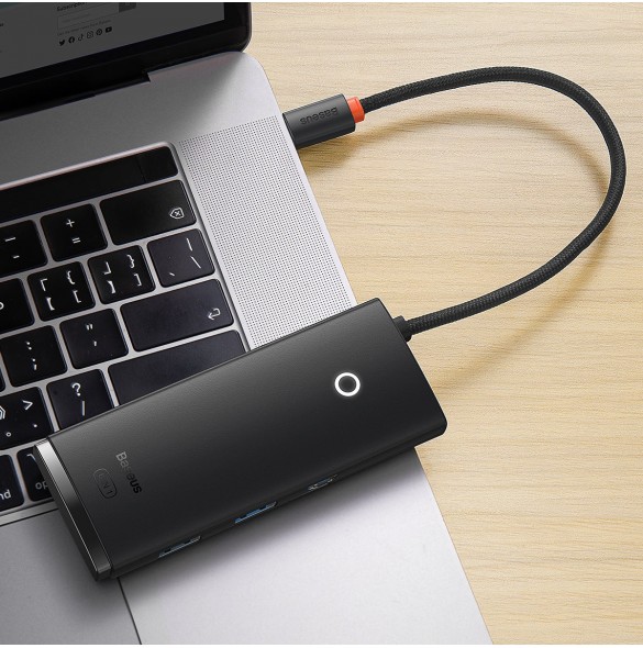 Baseus Lite-serien multifunktionell HUB USB Typ C - 2 x USB 3.0 / USB Typ C / HDMI 1,4 / SD / TF svart (WKQX050001)