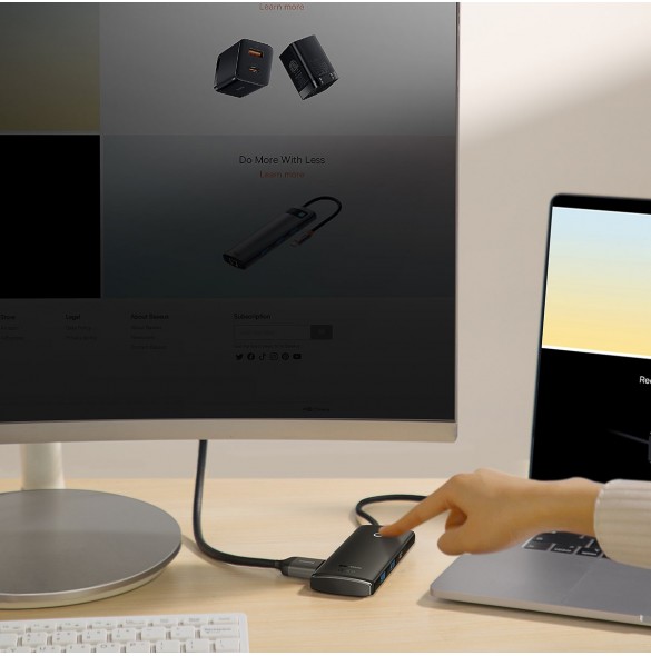Baseus Lite-serien multifunktionell HUB USB Typ C - 2 x USB 3.0 / USB Typ C / HDMI 1,4 / SD / TF svart (WKQX050001)