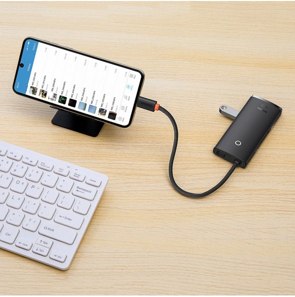 Baseus Lite-serien multifunktionell HUB USB Typ C - 2 x USB 3.0 / USB Typ C / HDMI 1,4 / SD / TF svart (WKQX050001)