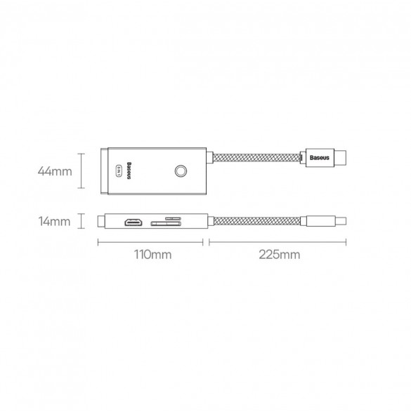 Baseus Lite-serien multifunktionell HUB USB Typ C - 2 x USB 3.0 / USB Typ C / HDMI 1,4 / SD / TF svart (WKQX050001)