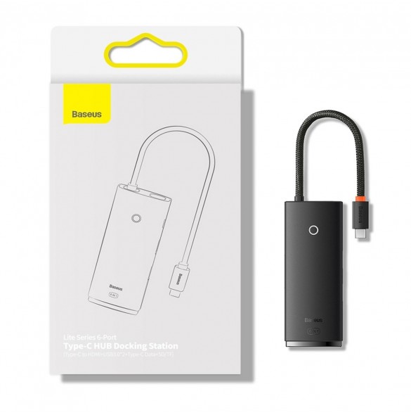 Baseus Lite-serien multifunktionell HUB USB Typ C - 2 x USB 3.0 / USB Typ C / HDMI 1,4 / SD / TF svart (WKQX050001)
