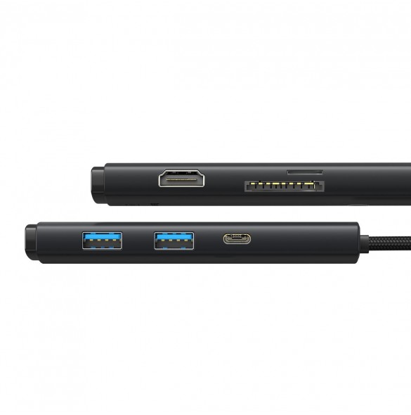 Baseus Lite-serien multifunktionell HUB USB Typ C - 2 x USB 3.0 / USB Typ C PD / HDMI 1,4 / SD / TF svart (WKQX050101)