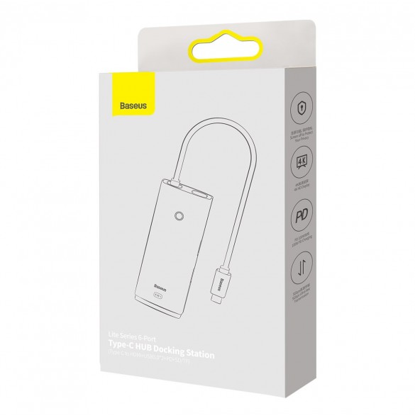 Baseus Lite-serien multifunktionell HUB USB Typ C - 2 x USB 3.0 / USB Typ C PD / HDMI 1,4 / SD / TF svart (WKQX050101)