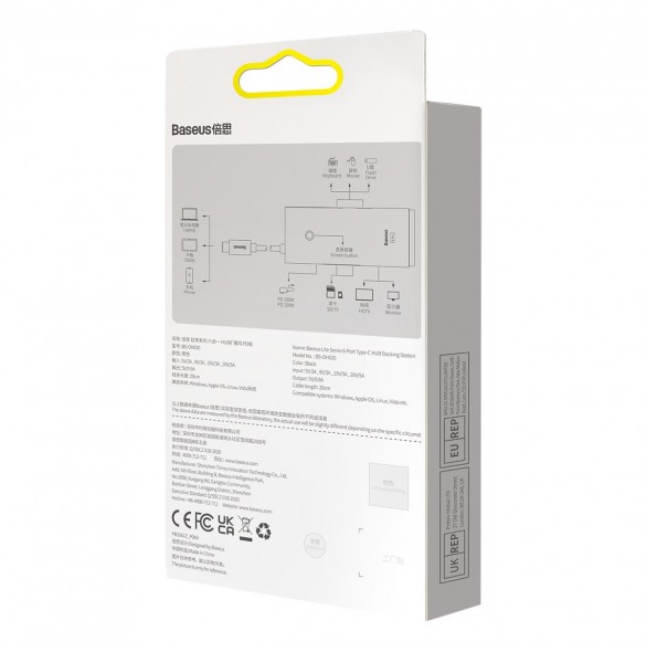 Baseus Lite-serien multifunktionell HUB USB Typ C - 2 x USB 3.0 / USB Typ C PD / HDMI 1,4 / SD / TF svart (WKQX050101)