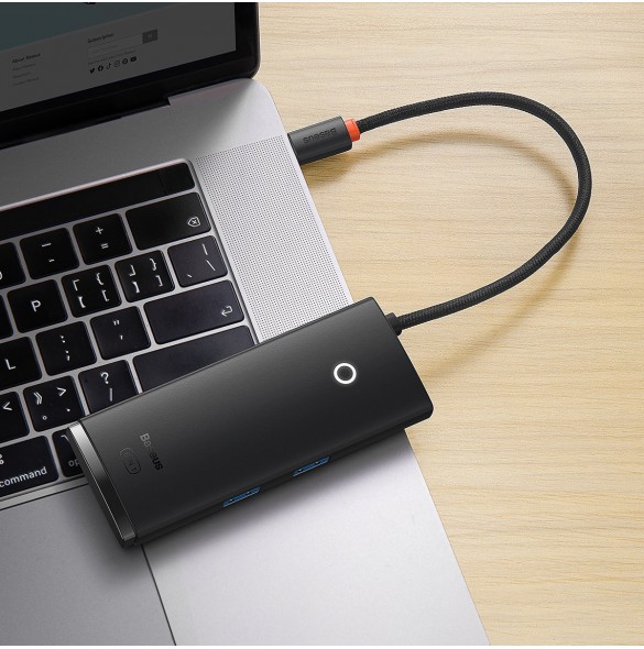 Baseus Lite-serien multifunktionell HUB USB Typ C - 2 x USB 3.0 / USB Typ C PD / HDMI 1,4 / SD / TF svart (WKQX050101)