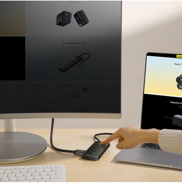 Baseus Lite-serien multifunktionell HUB USB Typ C - 2 x USB 3.0 / USB Typ C PD / HDMI 1,4 / SD / TF svart (WKQX050101)