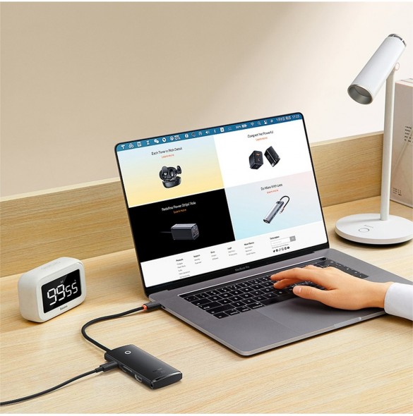 Baseus Lite-serien multifunktionell HUB USB Typ C - 2 x USB 3.0 / USB Typ C PD / HDMI 1,4 / SD / TF svart (WKQX050101)