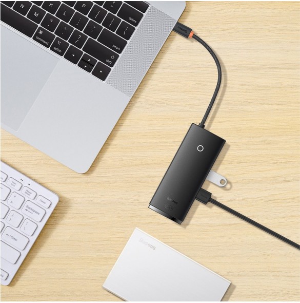 Baseus Lite-serien multifunktionell HUB USB Typ C - 2 x USB 3.0 / USB Typ C PD / HDMI 1,4 / SD / TF svart (WKQX050101)