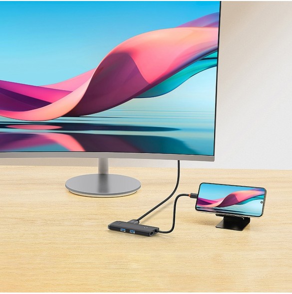 Baseus Lite-serien multifunktionell HUB USB Typ C - 2 x USB 3.0 / USB Typ C PD / HDMI 1,4 / SD / TF svart (WKQX050101)