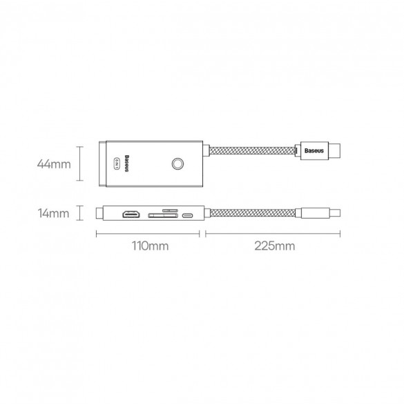 Baseus Lite-serien multifunktionell HUB USB Typ C - 2 x USB 3.0 / USB Typ C PD / HDMI 1,4 / SD / TF svart (WKQX050101)