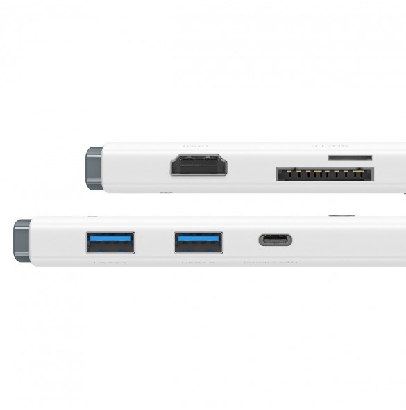 Baseus Lite-serien multifunktionell HUB USB Typ C - 2 x USB 3.0 / USB Typ C PD / HDMI 1,4 / SD / TF vit (WKQX050102)