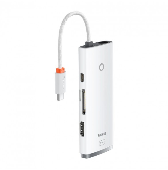 Baseus Lite-serien multifunktionell HUB USB Typ C - 2 x USB 3.0 / USB Typ C PD / HDMI 1,4 / SD / TF vit (WKQX050102)