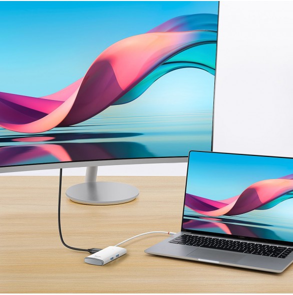 Baseus Lite-serien multifunktionell HUB USB Typ C - 2 x USB 3.0 / USB Typ C PD / HDMI 1,4 / SD / TF vit (WKQX050102)