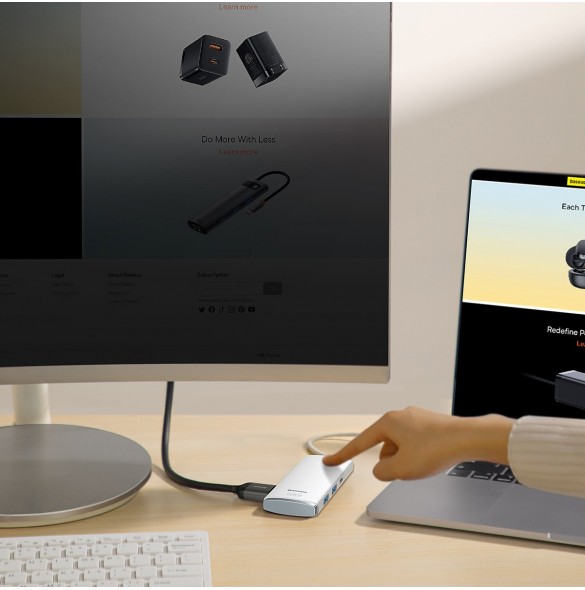 Baseus Lite-serien multifunktionell HUB USB Typ C - 2 x USB 3.0 / USB Typ C PD / HDMI 1,4 / SD / TF vit (WKQX050102)