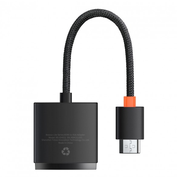Baseus Lite Series pluggadapter HDMI till VGA + minijack 3,5 mm / micro USB strömförsörjning svart (WKQX010101)
