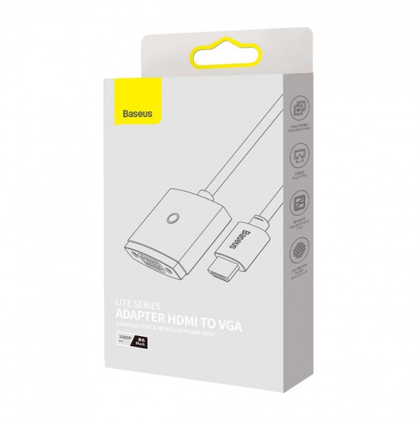 Baseus Lite Series pluggadapter HDMI till VGA + minijack 3,5 mm / micro USB strömförsörjning svart (WKQX010101)
