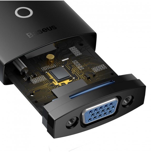Baseus Lite Series pluggadapter HDMI till VGA + minijack 3,5 mm / micro USB strömförsörjning svart (WKQX010101)