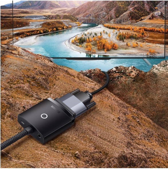 Baseus Lite Series pluggadapter HDMI till VGA + minijack 3,5 mm / micro USB strömförsörjning svart (WKQX010101)