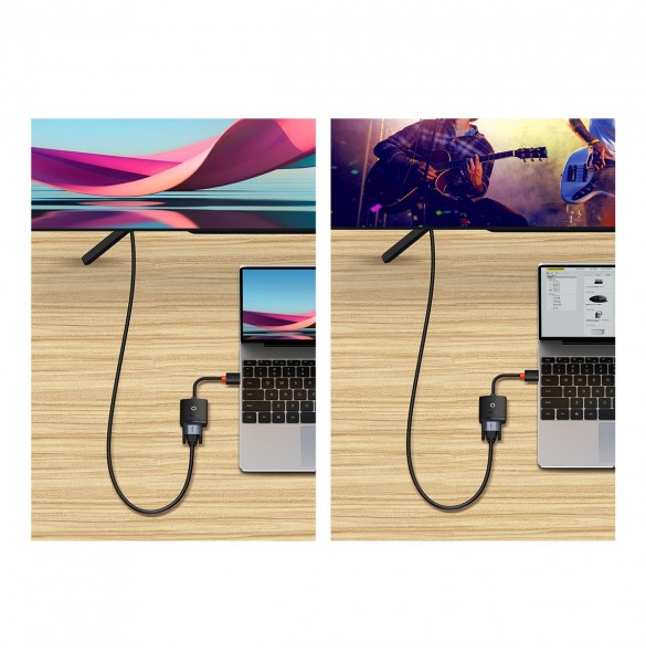 Baseus Lite Series pluggadapter HDMI till VGA + minijack 3,5 mm / micro USB strömförsörjning svart (WKQX010101)