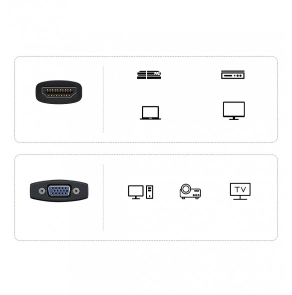 Baseus Lite Series pluggadapter HDMI till VGA + minijack 3,5 mm / micro USB strömförsörjning svart (WKQX010101)