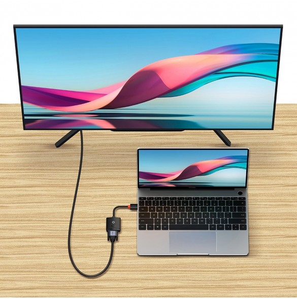 Baseus Lite Series pluggadapter HDMI till VGA + minijack 3,5 mm / micro USB strömförsörjning svart (WKQX010101)