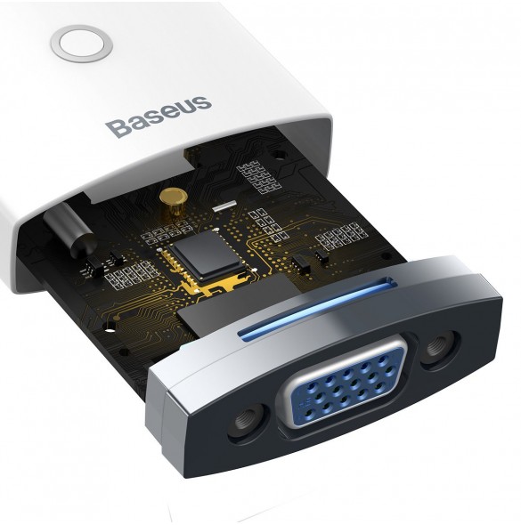 Baseus Lite Series pluggadapter HDMI till VGA + minijack 3,5 mm / micro USB strömförsörjning vit (WKQX010102)